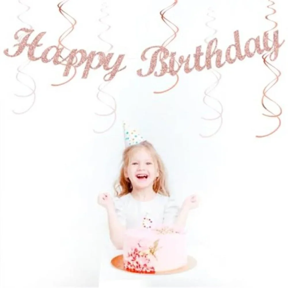 Pink White Rose Gold Birthday Party Decorations Banner Paper Lantern Pom Poms